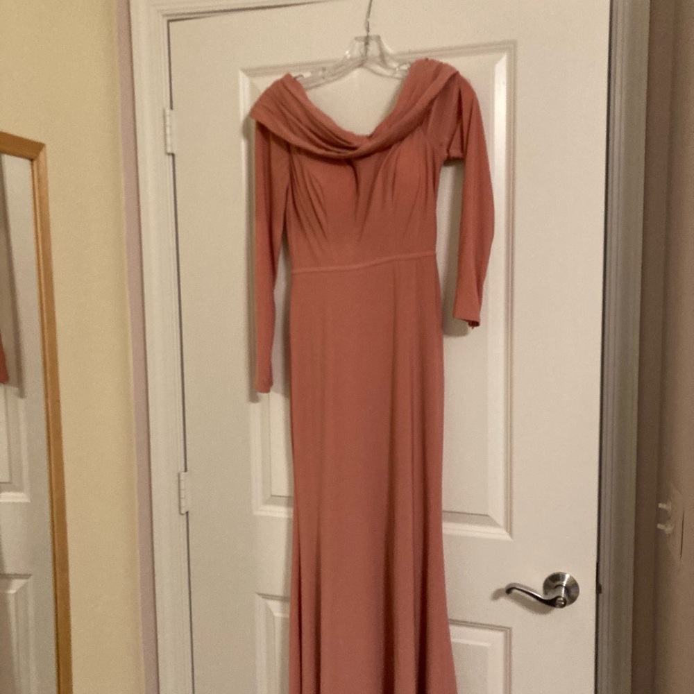 Mac Duggal Dusty Rose One Shoulder Lone Sleeve Gown Dress Maxi - Picture 4 of 8